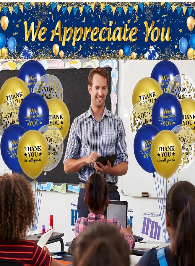 Yoirrat We Appreciate You Decorations Blue Gold Appreciate You Banner Yard Sign with 18 Pcs Balloons Thank You for All You Do Banner Employee Staff Appreciation Gifts Teacher Doctor Appreciation Party Decor - Image 4
